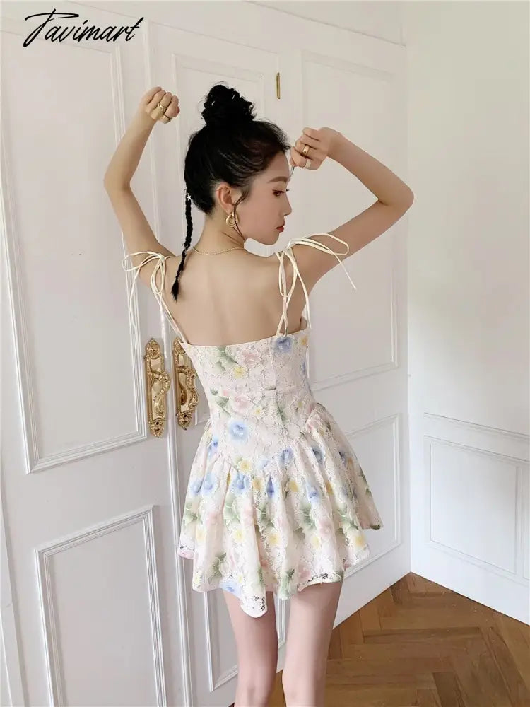Spring Women' Clothing Dress Self-cultivation Tea Break French Style Lace Sexy Sweet Spicy Girl Lace Sling Feminine Dress