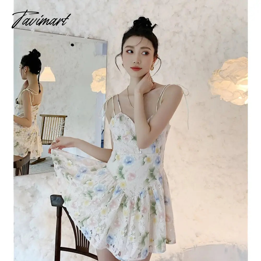 Spring Women' Clothing Dress Self-cultivation Tea Break French Style Lace Sexy Sweet Spicy Girl Lace Sling Feminine Dress