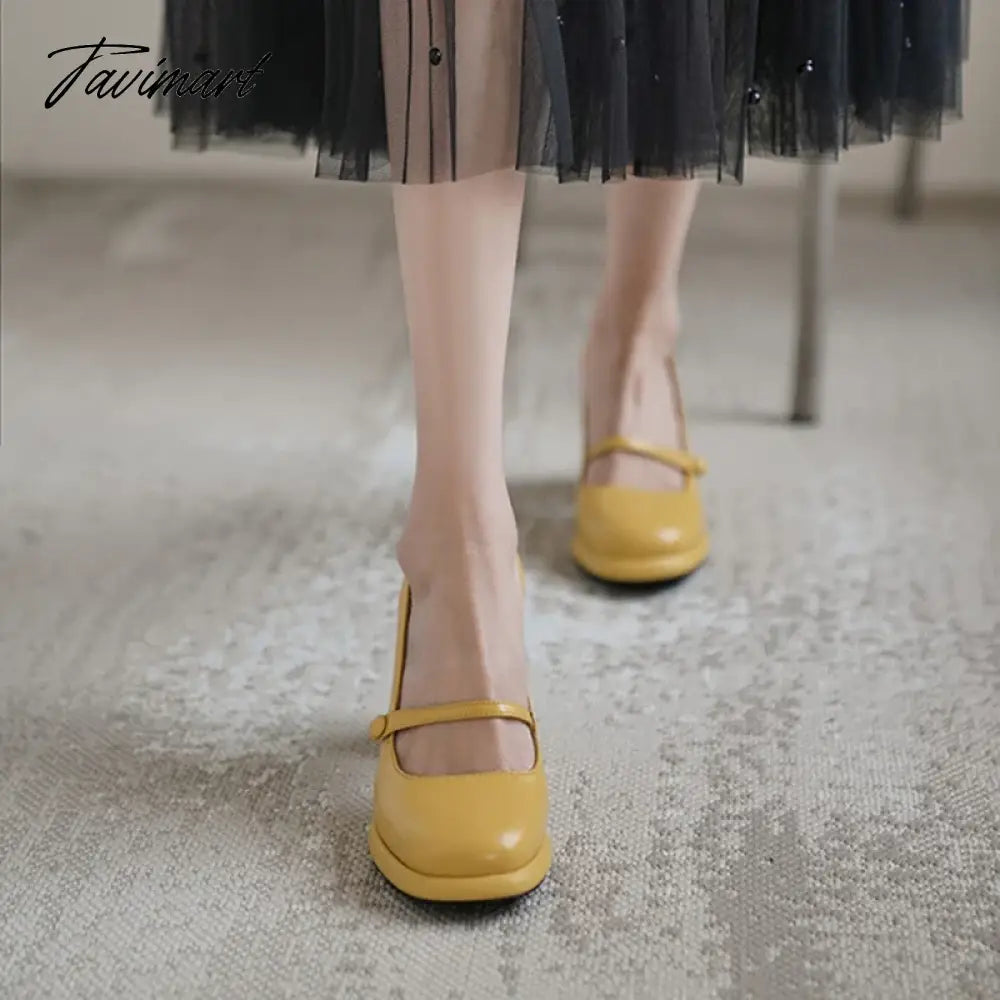 Spring Women's Pumps Genuine Leather Shoes for Women Round Toe Chunky Heel Shoes Super High Heel Mary Janes Sweet Platform Shoes