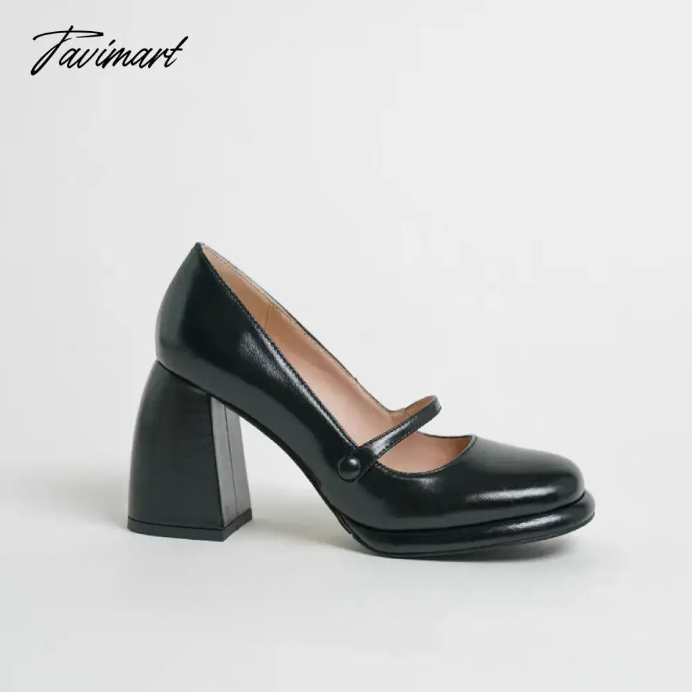 Spring Women's Pumps Genuine Leather Shoes for Women Round Toe Chunky Heel Shoes Super High Heel Mary Janes Sweet Platform Shoes
