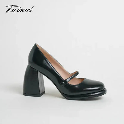 Spring Women's Pumps Genuine Leather Shoes for Women Round Toe Chunky Heel Shoes Super High Heel Mary Janes Sweet Platform Shoes