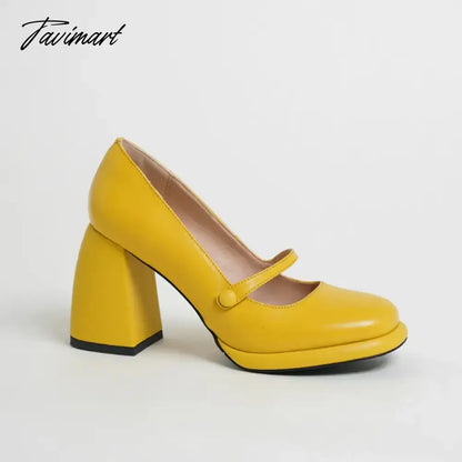 Spring Women's Pumps Genuine Leather Shoes for Women Round Toe Chunky Heel Shoes Super High Heel Mary Janes Sweet Platform Shoes