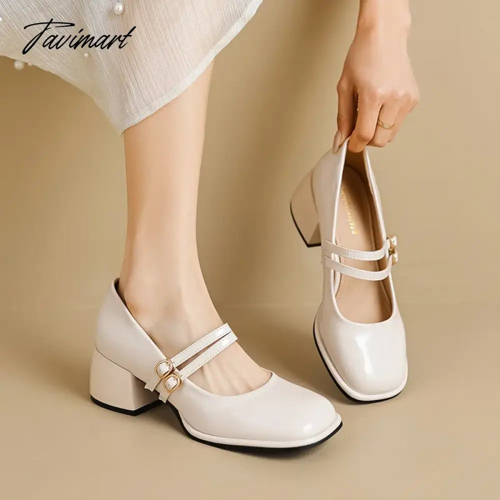 spring women's shoes ladies high heels Casual Mary Janes white square toe design career and commuting Korean style 41-43