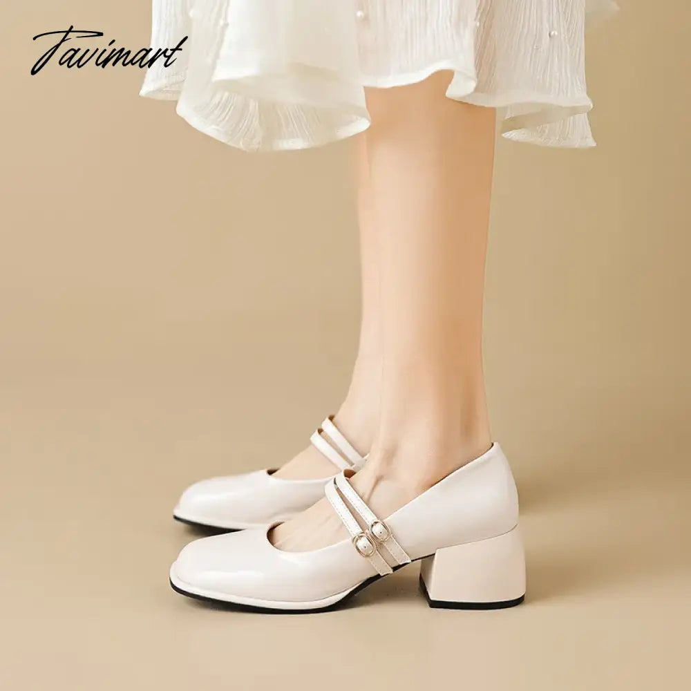 spring women's shoes ladies high heels Casual Mary Janes white square toe design career and commuting Korean style 41-43
