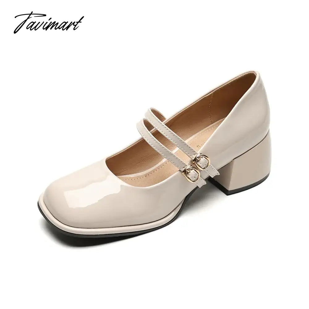 spring women's shoes ladies high heels Casual Mary Janes white square toe design career and commuting Korean style 41-43