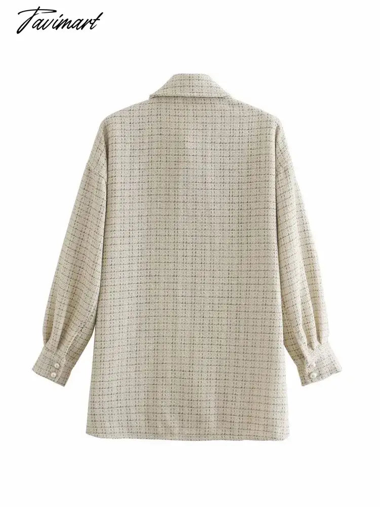 Stylish Chic Turn-down Collar Pockets Jacket Women Vintage Small Fragrance Tweed Coat Spring Autumn Casual Outwear For Women