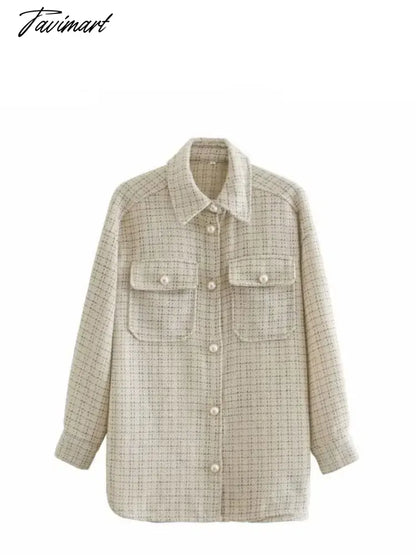 Stylish Chic Turn-down Collar Pockets Jacket Women Vintage Small Fragrance Tweed Coat Spring Autumn Casual Outwear For Women