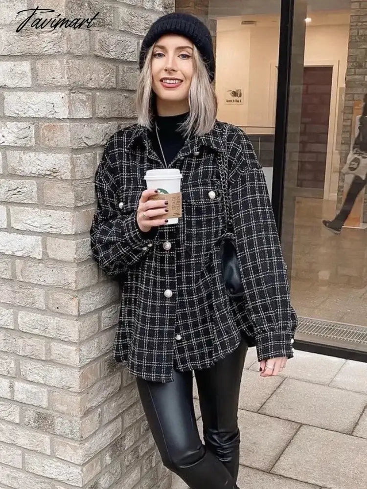 Stylish Chic Turn-down Collar Pockets Jacket Women Vintage Small Fragrance Tweed Coat Spring Autumn Casual Outwear For Women