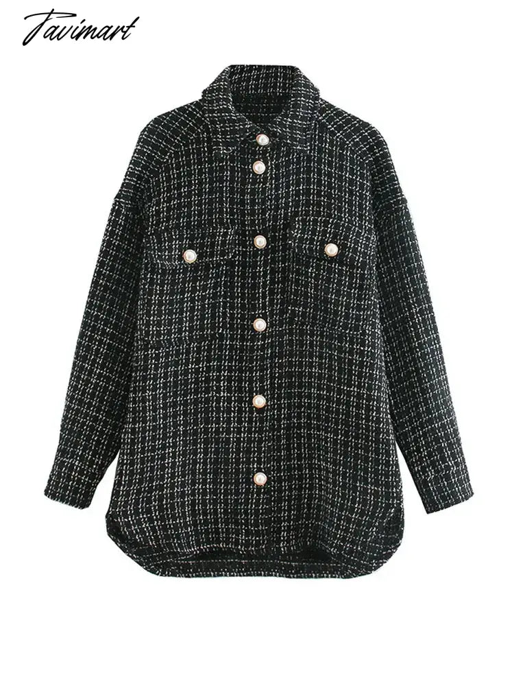 Stylish Chic Turn-down Collar Pockets Jacket Women Vintage Small Fragrance Tweed Coat Spring Autumn Casual Outwear For Women