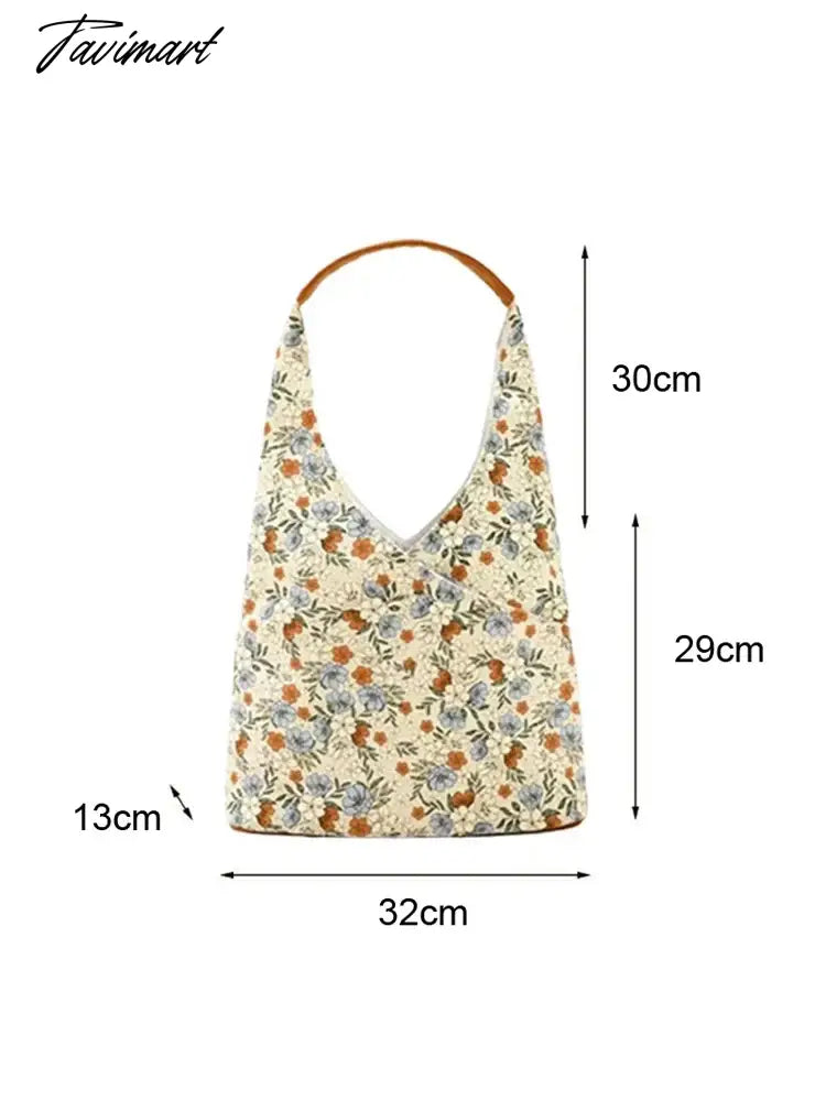 Summer Bucket Handbag Fashion Versatile Retro Blue Flower Tote Bag Large Capacity Shoulder Underarm Bags