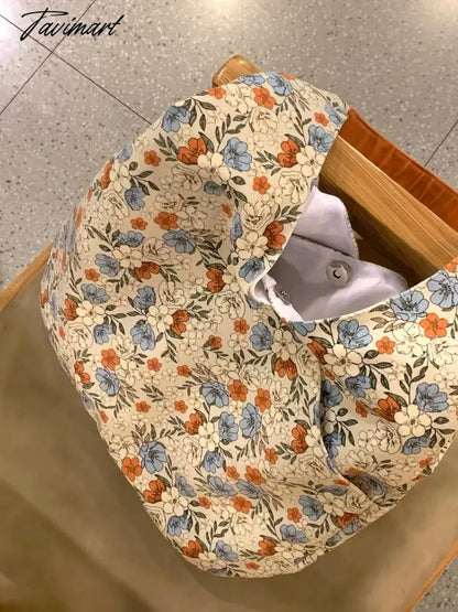 Summer Bucket Handbag Fashion Versatile Retro Blue Flower Tote Bag Large Capacity Shoulder Underarm Bags