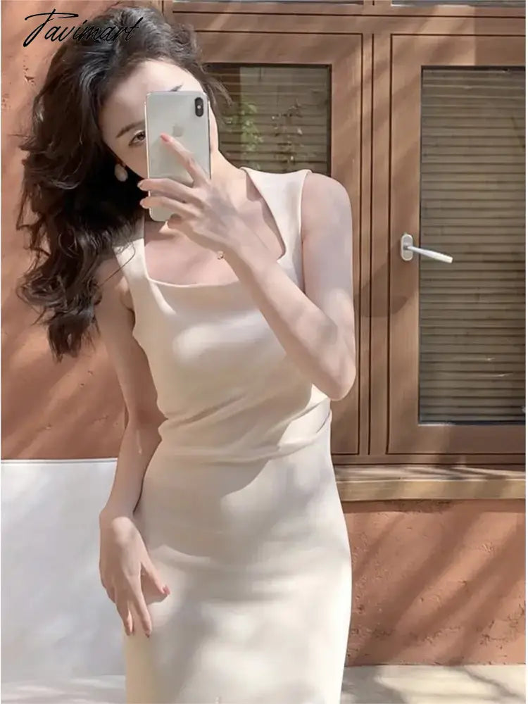 Summer Classic Solid Color Elegant Dress Women's New Slim-fit Slimming Sleeveless Sexy Hip Long Dress