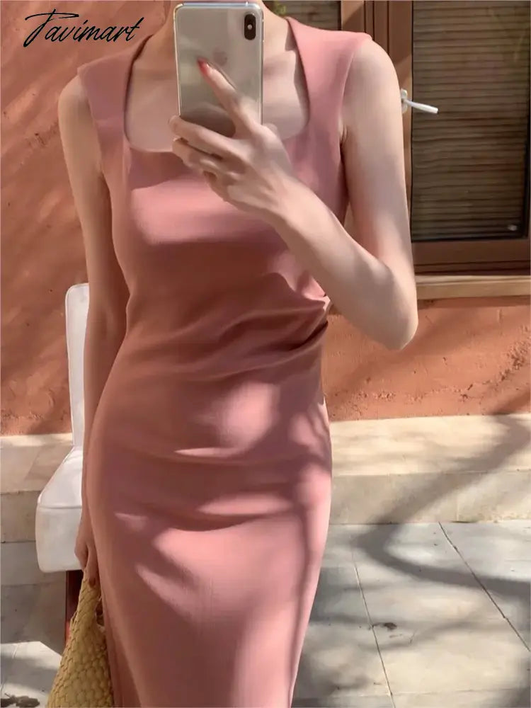 Summer Classic Solid Color Elegant Dress Women's New Slim-fit Slimming Sleeveless Sexy Hip Long Dress