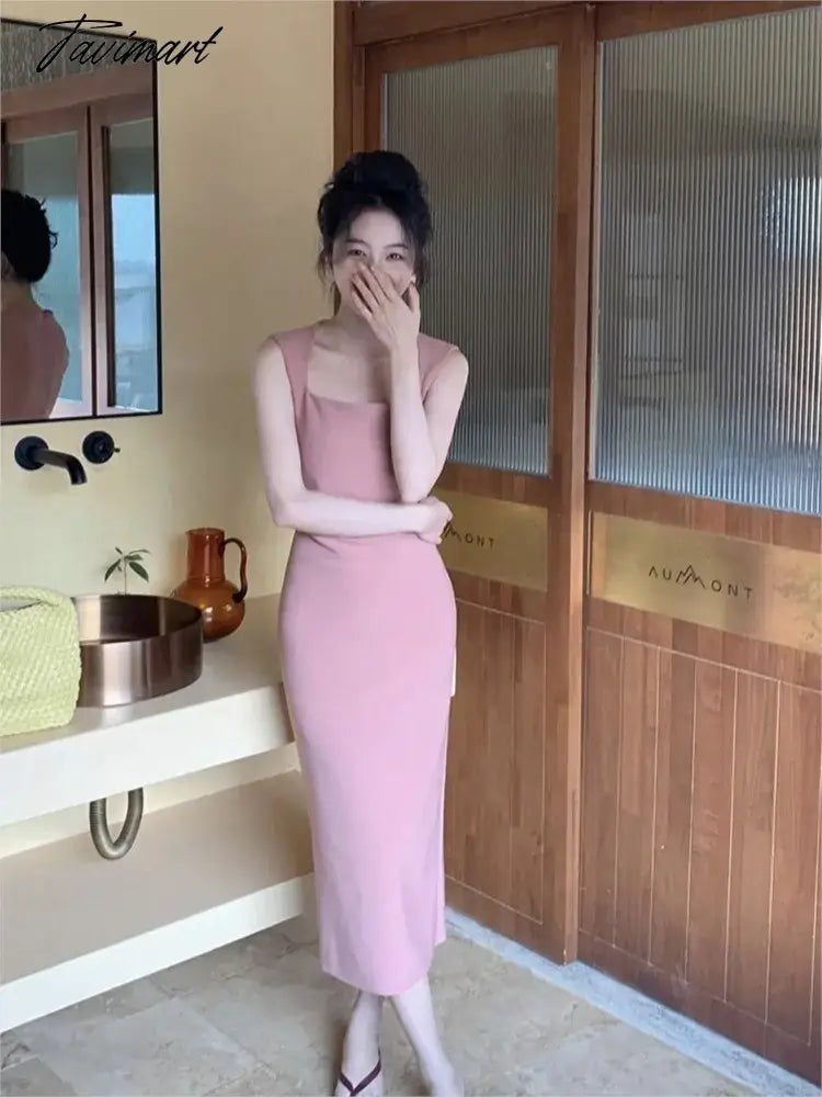 Summer Classic Solid Color Elegant Dress Women's New Slim-fit Slimming Sleeveless Sexy Hip Long Dress