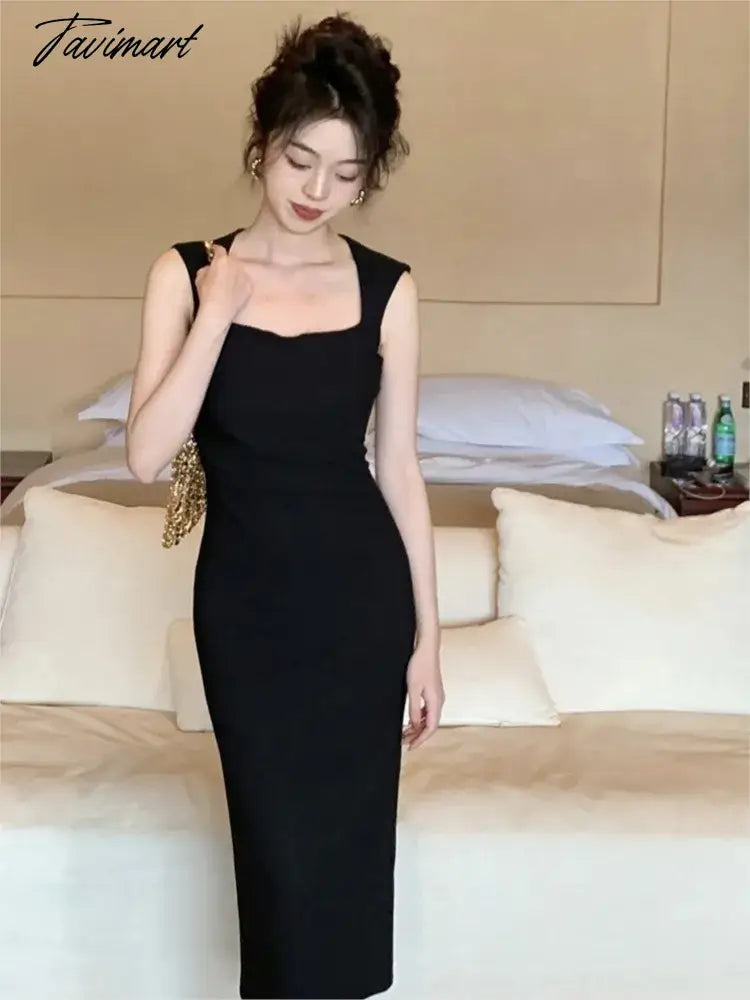 Summer Classic Solid Color Elegant Dress Women's New Slim-fit Slimming Sleeveless Sexy Hip Long Dress