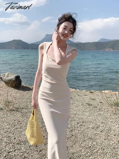 Summer Classic Solid Color Elegant Dress Women's New Slim-fit Slimming Sleeveless Sexy Hip Long Dress