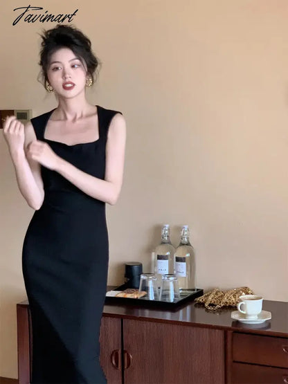 Summer Classic Solid Color Elegant Dress Women's New Slim-fit Slimming Sleeveless Sexy Hip Long Dress