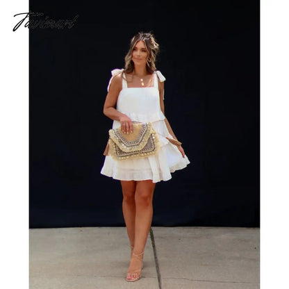 Summer Dress,Spring/Summer Women's Solid Color Lace Up Layered Open Back Dress for Spring and Summer Wear