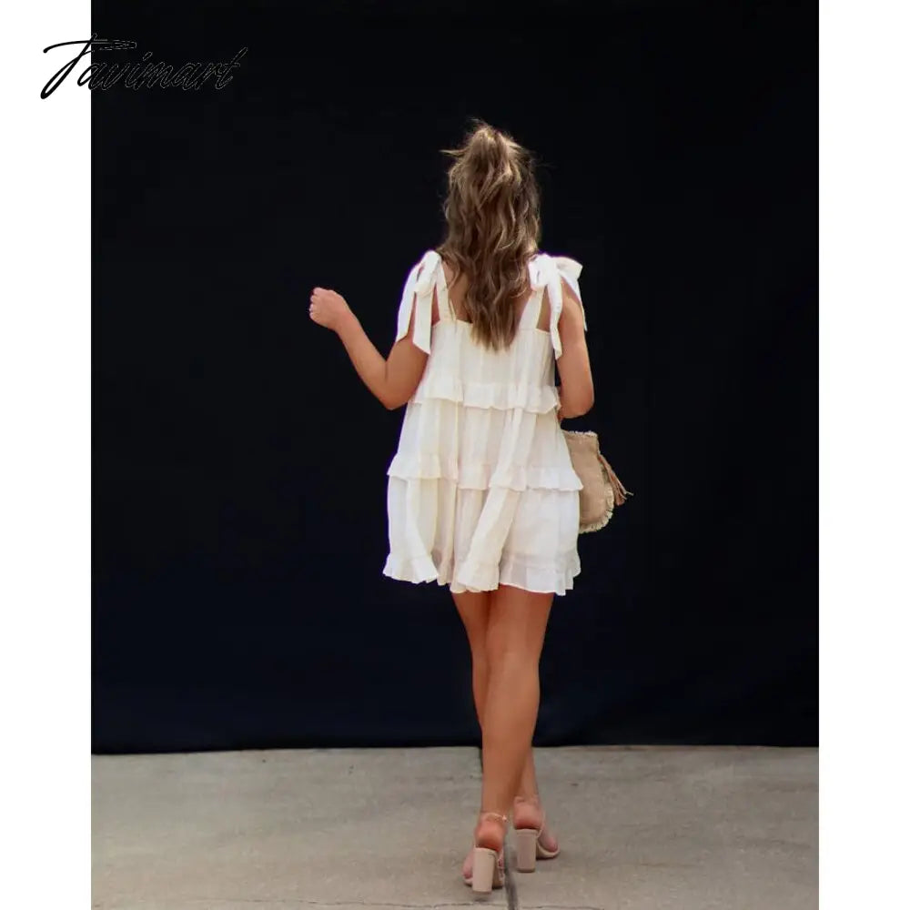 Summer Dress,Spring/Summer Women's Solid Color Lace Up Layered Open Back Dress for Spring and Summer Wear