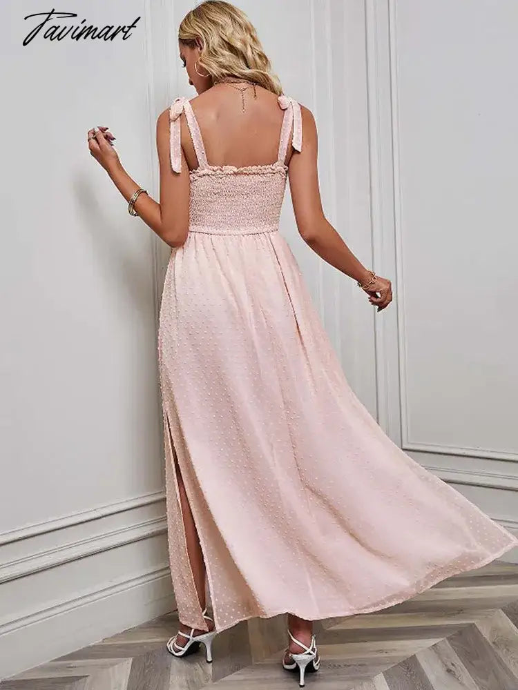 Summer Elegant Party Dress Women Strap Sexy Dots Slit Dresses Sleeveless Maxi Long Dress Ladies