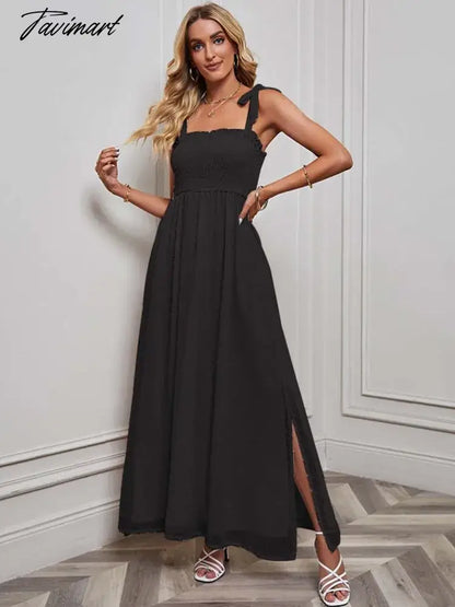 Summer Elegant Party Dress Women Strap Sexy Dots Slit Dresses Sleeveless Maxi Long Dress Ladies