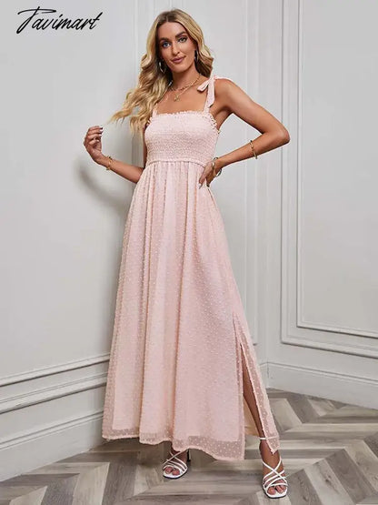 Summer Elegant Party Dress Women Strap Sexy Dots Slit Dresses Sleeveless Maxi Long Dress Ladies