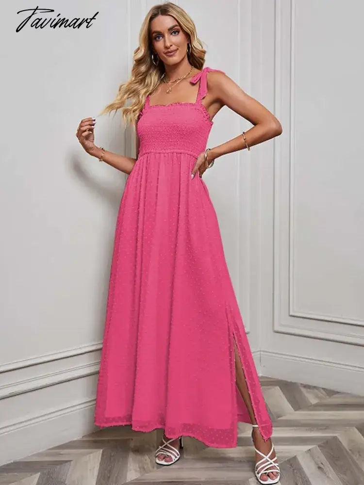 Summer Elegant Party Dress Women Strap Sexy Dots Slit Dresses Sleeveless Maxi Long Dress Ladies