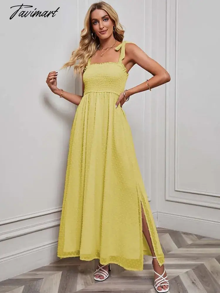 Summer Elegant Party Dress Women Strap Sexy Dots Slit Dresses Sleeveless Maxi Long Dress Ladies