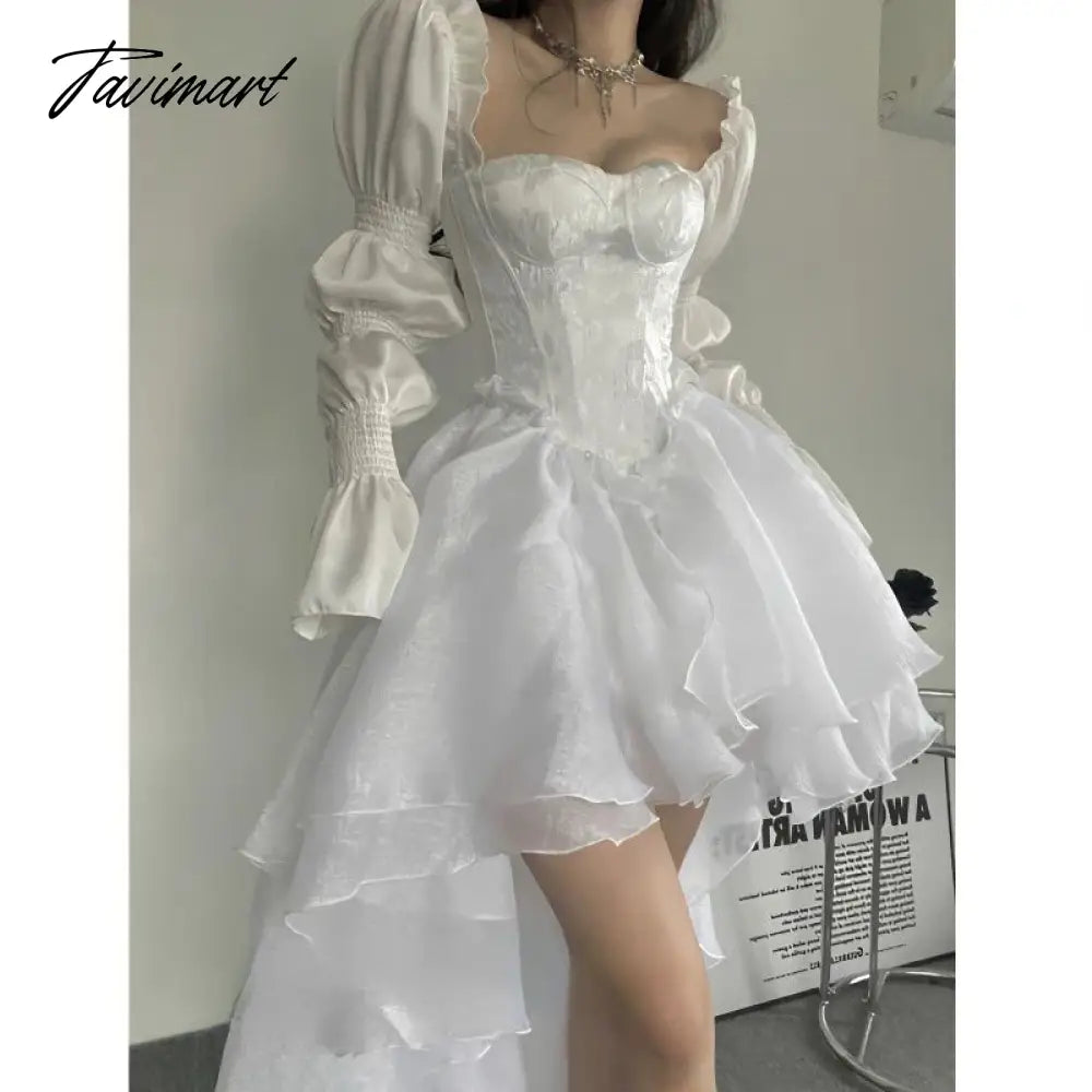 Summer Fairy Long Sleeve Even Party Dress Woman White French Elegant Midi Dress Casual One Piece Dress Korean Fashion
