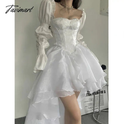 Summer Fairy Long Sleeve Even Party Dress Woman White French Elegant Midi Dress Casual One Piece Dress Korean Fashion