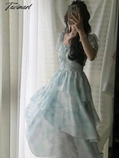 Summer French Style For Women Elegent Party Midi Print Dress Female Fashion A Line Holiday Clothes Vestidos