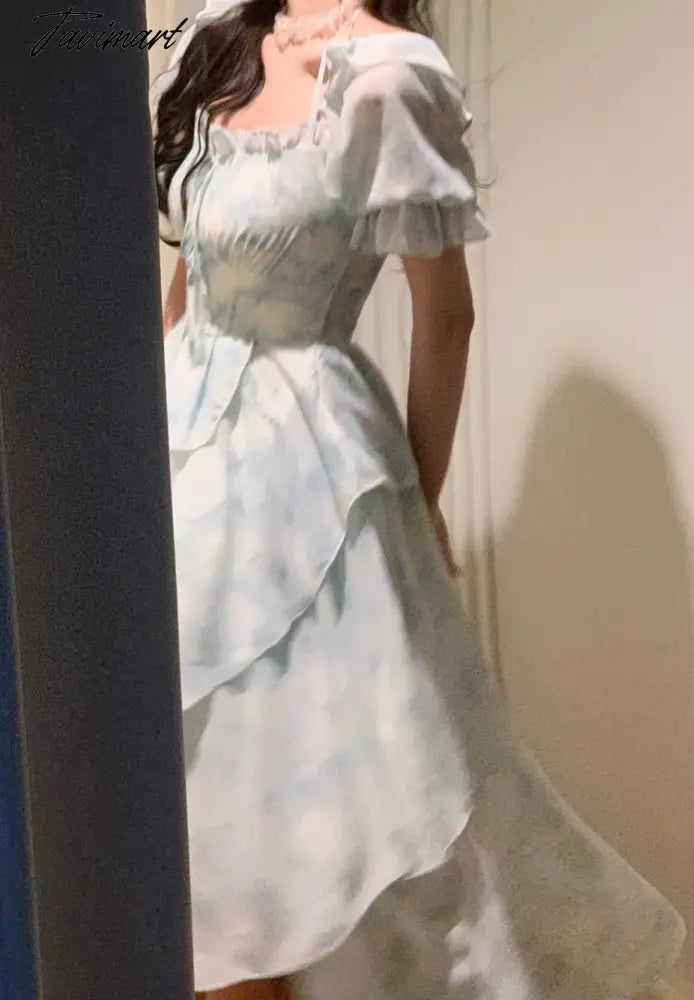 Summer French Style For Women Elegent Party Midi Print Dress Female Fashion A Line Holiday Clothes Vestidos