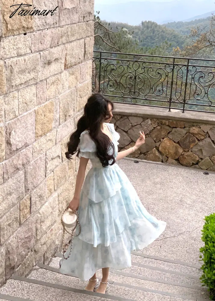 Summer French Style For Women Elegent Party Midi Print Dress Female Fashion A Line Holiday Clothes Vestidos