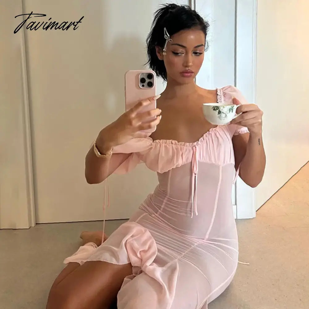 Summer New Dress Temperament Sexy Slim Mesh Perspective Stitching Long Dress Tight Club Party Dress Vestidos