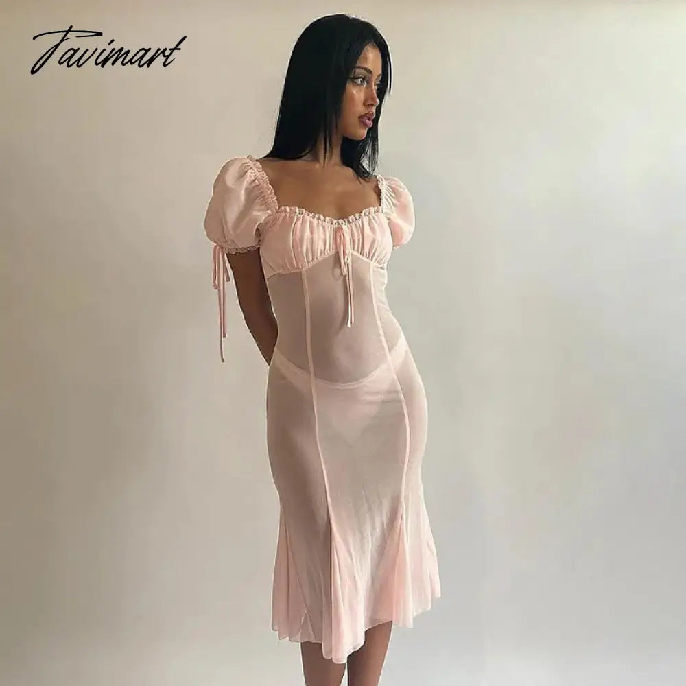 Summer New Dress Temperament Sexy Slim Mesh Perspective Stitching Long Dress Tight Club Party Dress Vestidos