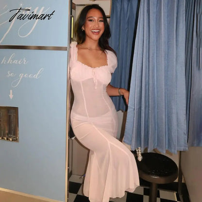 Summer New Dress Temperament Sexy Slim Mesh Perspective Stitching Long Dress Tight Club Party Dress Vestidos