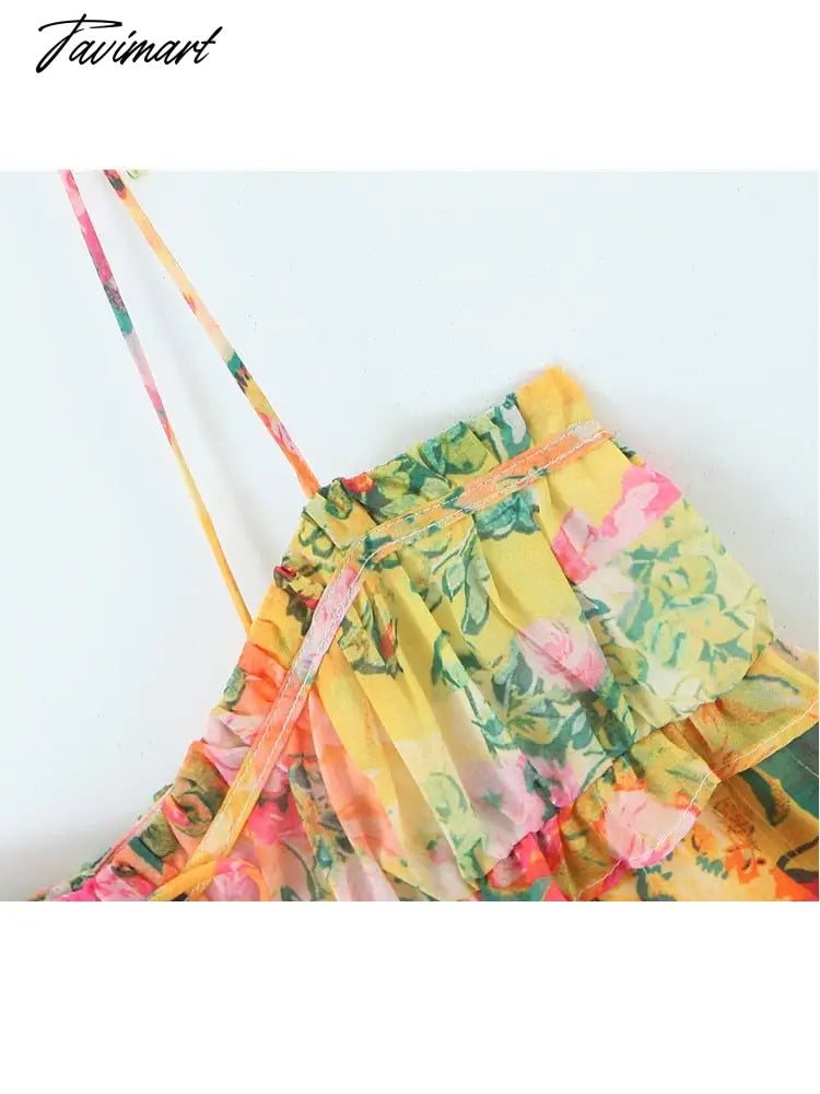 Summer New Fungus Lace Short Strap Dress Woman Sexy Sweet Backless Printed Tie Mini Dress Female