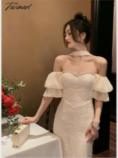 Summer Puff Sleeve White Wedding Dress Women Square Collar Elegant Prom Dress Female Slim Fashion Party Dress