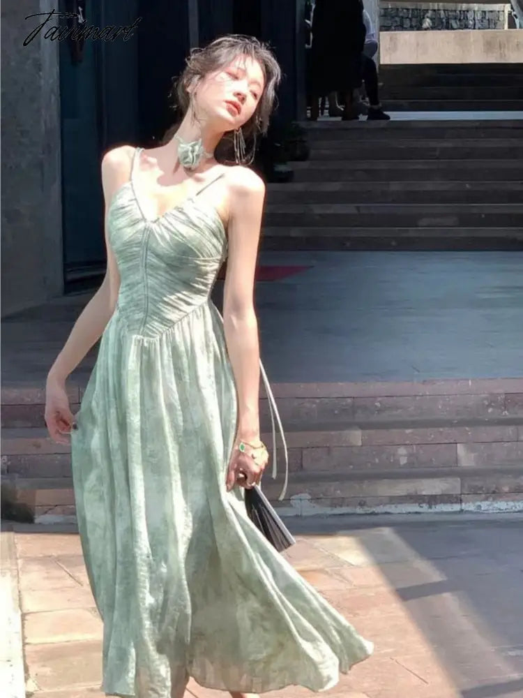 Summer Sexy Sleeveless Strap Party Midi Dress Women Backless V-neck Beach Clothes Lady Elegant Graduation Vestidos