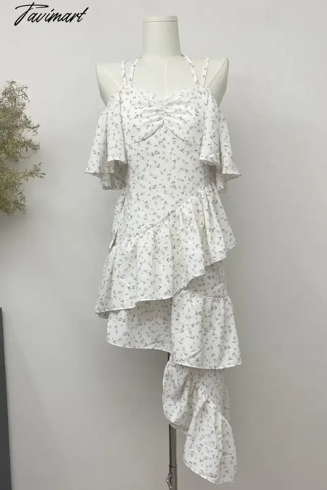 Summer Square Neck Floral Dress Lady's Irregular Ruffled Midi Dress Slim Party Dress Vestidos