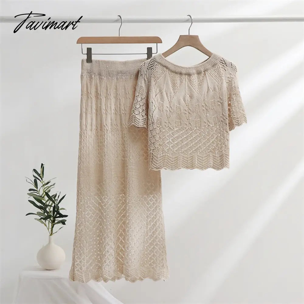 Summer Tracksuit Women Two Piece Set Skirt and Top Knitted 2 Piece Skirt Set Black White Knit Short Sleeve Matching Sets Women
