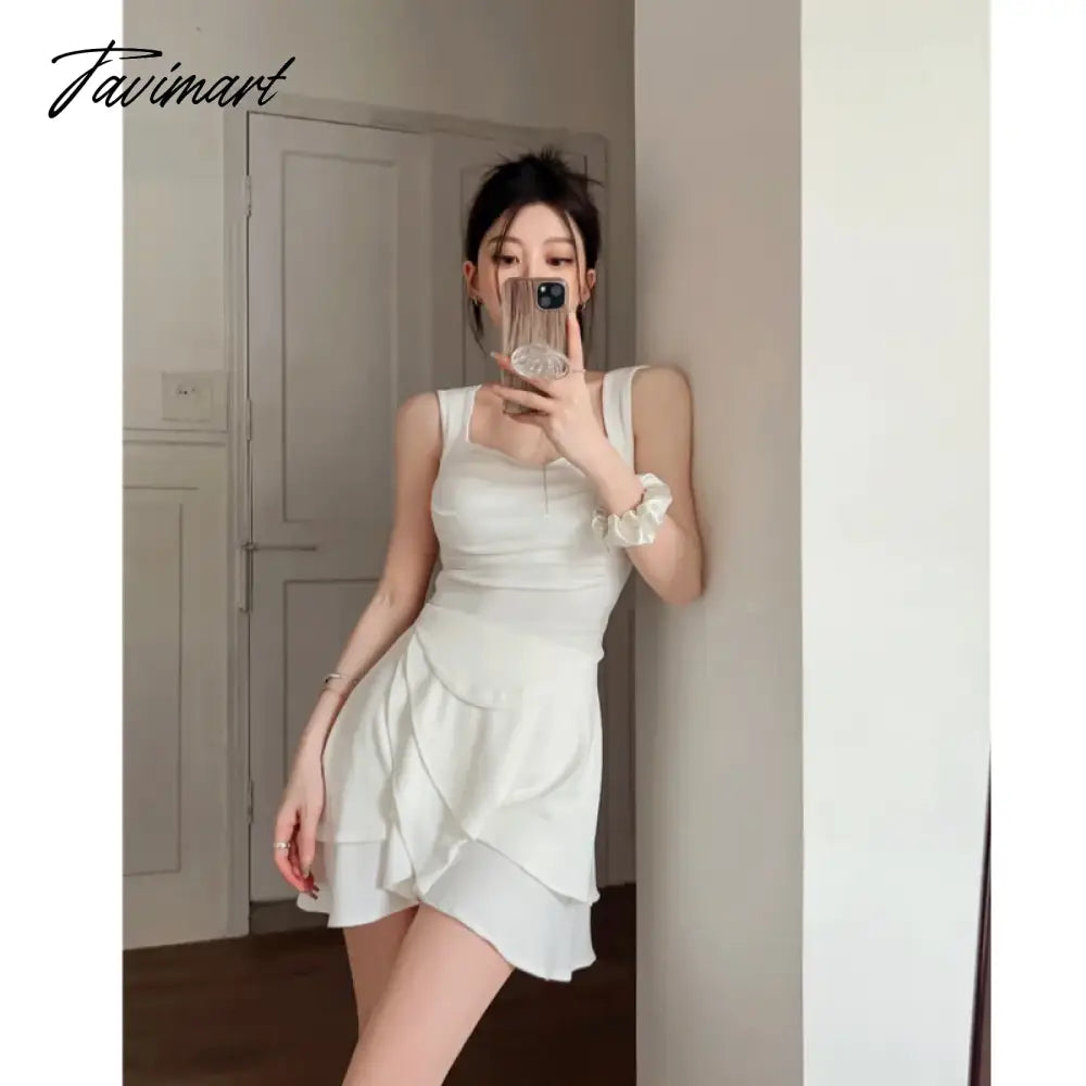 Summer White Dress Womens Straps Dress Sleeveless Sexy Korean Fashion Grey Suspender Simple Temperament Top Miniskirt Dress