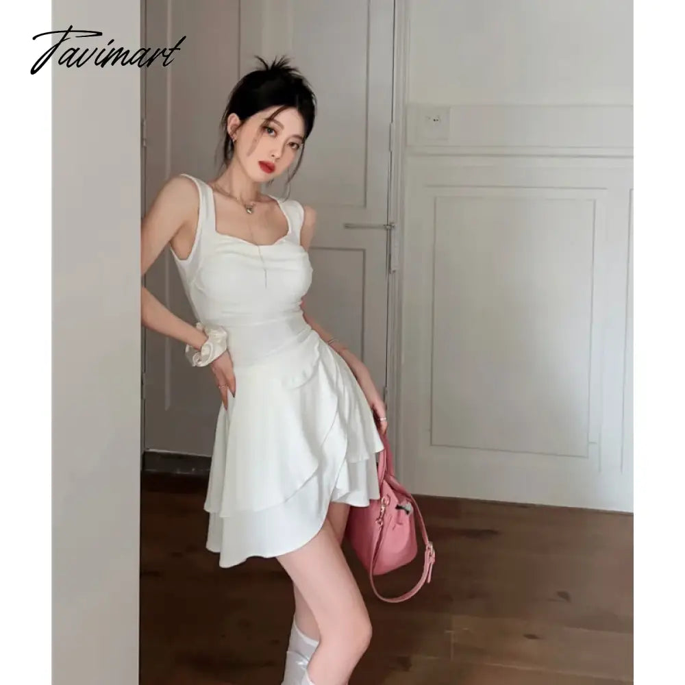Summer White Dress Womens Straps Dress Sleeveless Sexy Korean Fashion Grey Suspender Simple Temperament Top Miniskirt Dress