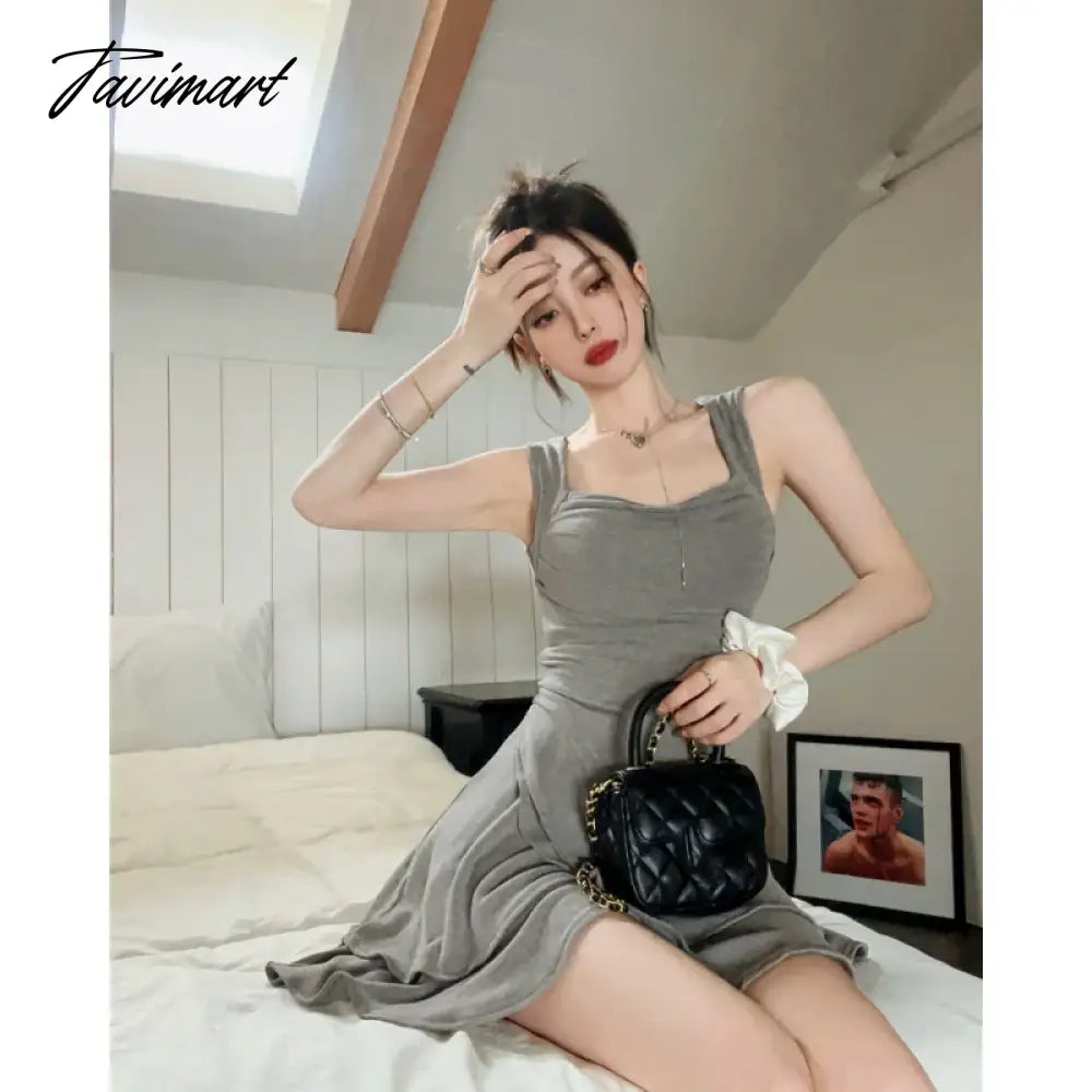 Summer White Dress Womens Straps Dress Sleeveless Sexy Korean Fashion Grey Suspender Simple Temperament Top Miniskirt Dress