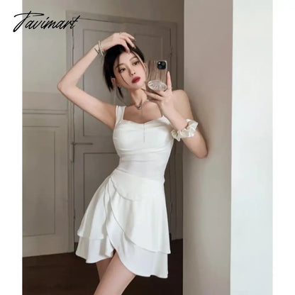 Summer White Dress Womens Straps Dress Sleeveless Sexy Korean Fashion Grey Suspender Simple Temperament Top Miniskirt Dress