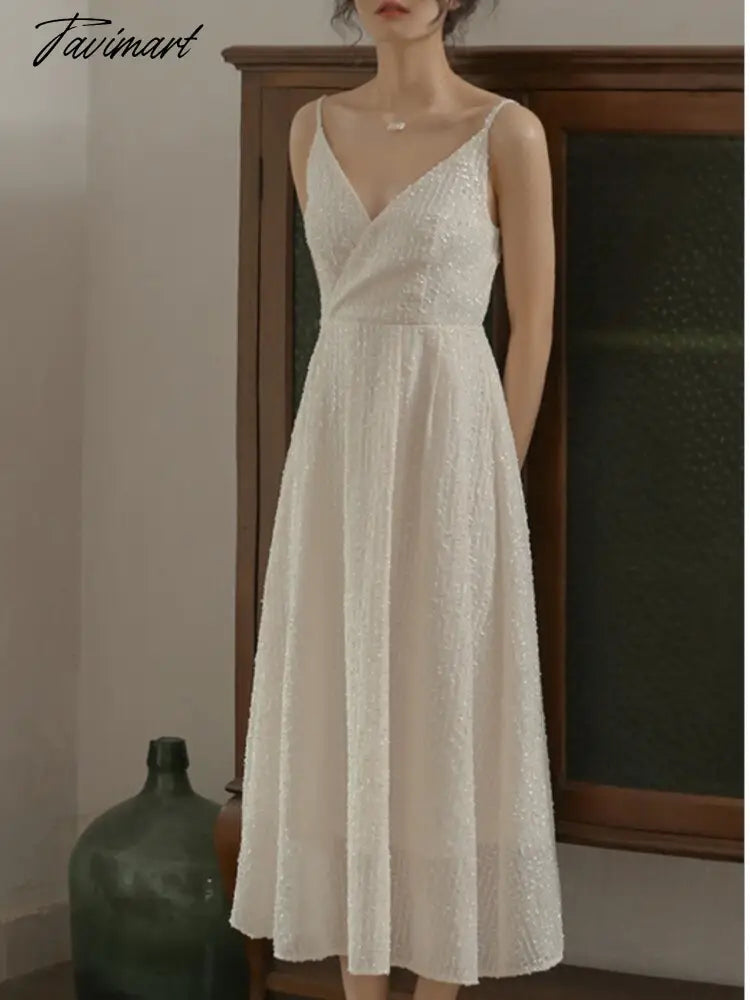 Summer Women Elegant Sleeveless Party White Dress Female Vintage A-Line Midi Vestdios Fashion Prom Clothes New