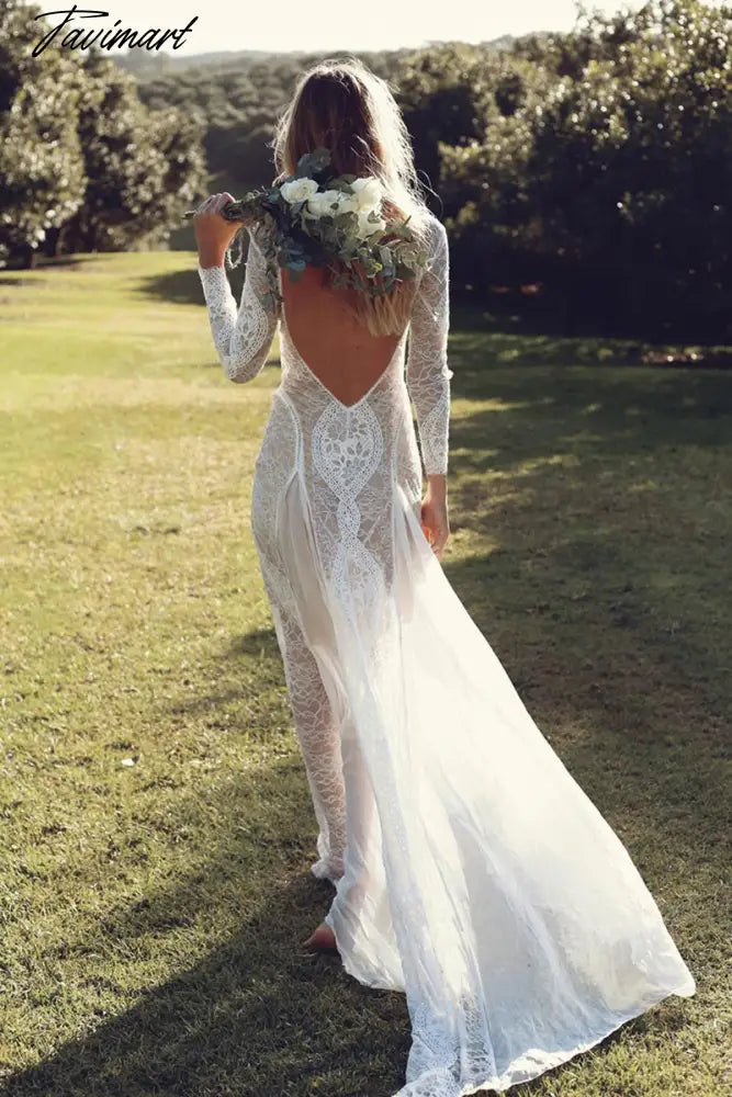 Summer Women Long Party Dress Vintage Long Sleeve Floor Length Sexy Backless White Lace Maxi Dress