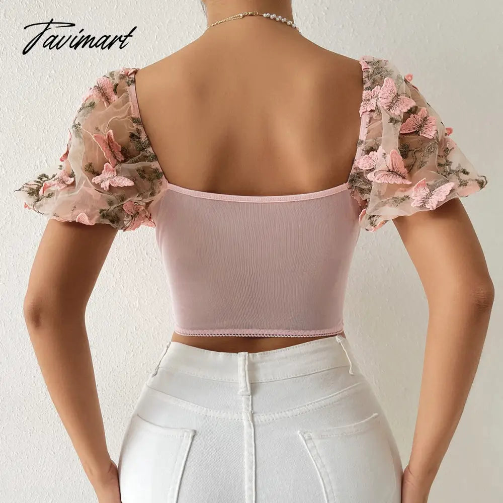 Summer Women's Short Shirt Top Perspective Lace Slim Top Mesh Elegant Women's Vest Bubble Short-sleeved Shirt Top women