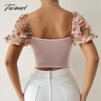 Summer Women's Short Shirt Top Perspective Lace Slim Top Mesh Elegant Women's Vest Bubble Short-sleeved Shirt Top women