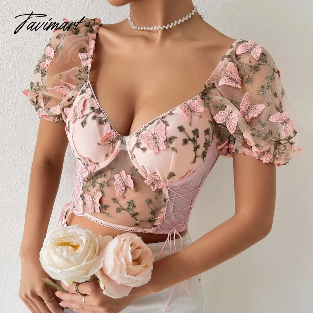 Summer Women's Short Shirt Top Perspective Lace Slim Top Mesh Elegant Women's Vest Bubble Short-sleeved Shirt Top women
